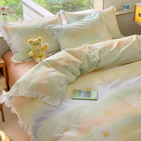 HKM-096275 Floral Cotton Four-Piece Bed Set in Princess Style for Various Bed Sizes