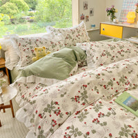 HKM-096275 Floral Cotton Four-Piece Bed Set in Princess Style for Various Bed Sizes