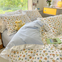 HKM-096275 Floral Cotton Four-Piece Bed Set in Princess Style for Various Bed Sizes
