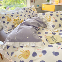 HKM-096275 Floral Cotton Four-Piece Bed Set in Princess Style for Various Bed Sizes