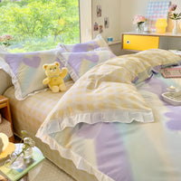 HKM-096275 Floral Cotton Four-Piece Bed Set in Princess Style for Various Bed Sizes