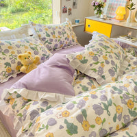 HKM-096275 Floral Cotton Four-Piece Bed Set in Princess Style for Various Bed Sizes