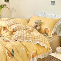 HKM-096275 Floral Cotton Four-Piece Bed Set in Princess Style for Various Bed Sizes