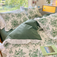 HKM-096275 Floral Cotton Four-Piece Bed Set in Princess Style for Various Bed Sizes