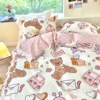 HKM-096275 Floral Cotton Four-Piece Bed Set in Princess Style for Various Bed Sizes