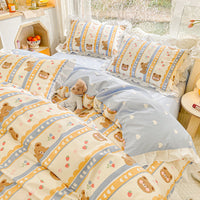 HKM-096275 Floral Cotton Four-Piece Bed Set in Princess Style for Various Bed Sizes