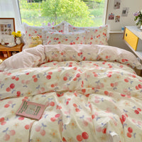 HKM-096275 Floral Cotton Four-Piece Bed Set in Princess Style for Various Bed Sizes