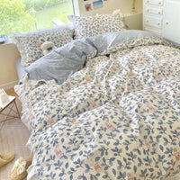 HKM-096275 Floral Cotton Four-Piece Bed Set in Princess Style for Various Bed Sizes
