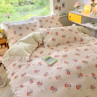 HKM-096275 Floral Cotton Four-Piece Bed Set in Princess Style for Various Bed Sizes