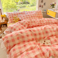 HKM-096275 Floral Cotton Four-Piece Bed Set in Princess Style for Various Bed Sizes