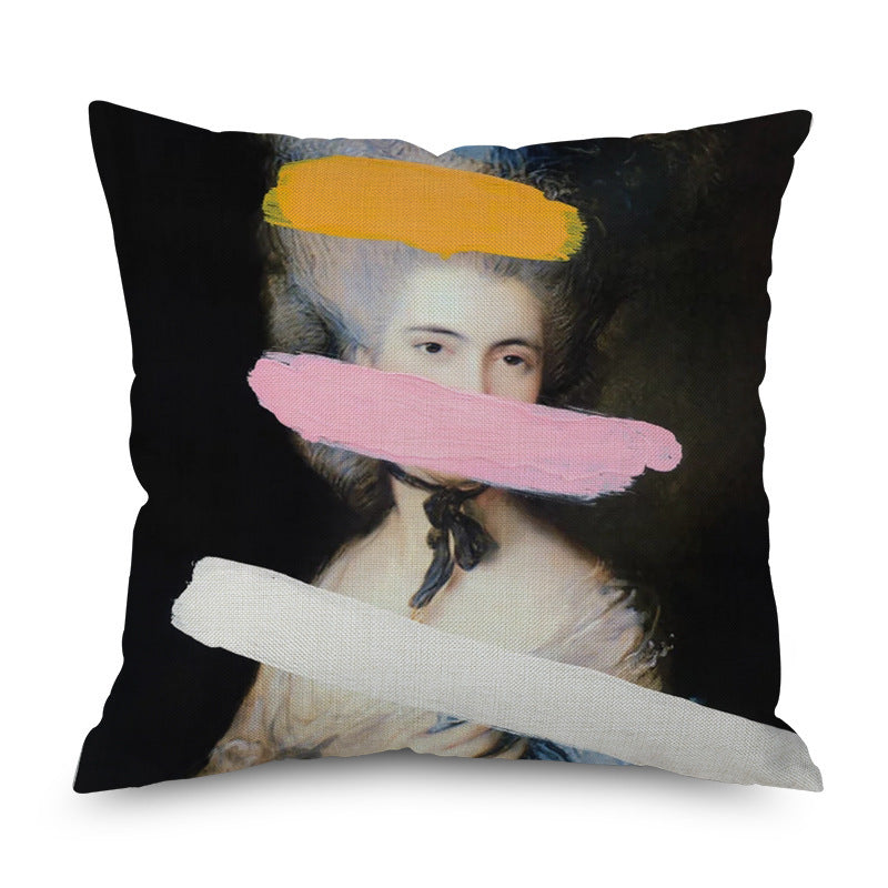 KTX-096339 Watercolor Imitation Hemp Cushion Cover - 45x45CM Linen Pillowcase for Bedside Backrest