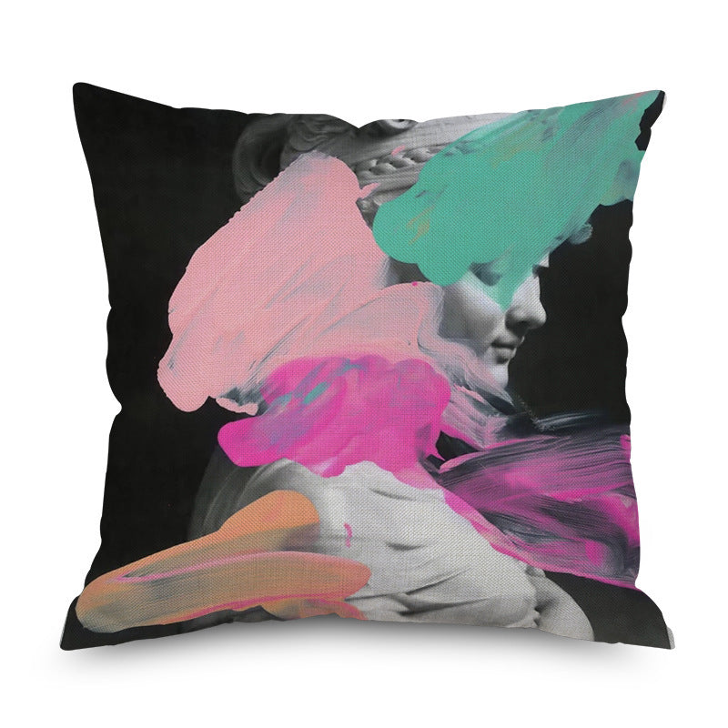 KTX-096339 Watercolor Imitation Hemp Cushion Cover - 45x45CM Linen Pillowcase for Bedside Backrest