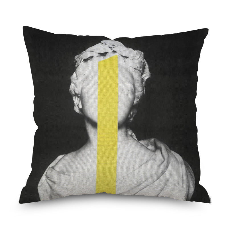 KTX-096339 Watercolor Imitation Hemp Cushion Cover - 45x45CM Linen Pillowcase for Bedside Backrest