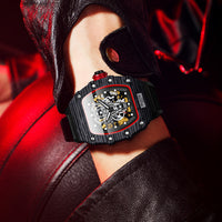 HKM-096467 Men's Automatic Mechanical Watch with Luminous Display and 30M Water Resistance – Black and Red Options