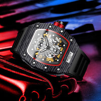 HKM-096467 Men's Automatic Mechanical Watch with Luminous Display and 30M Water Resistance – Black and Red Options