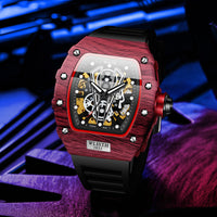 HKM-096467 Men's Automatic Mechanical Watch with Luminous Display and 30M Water Resistance – Black and Red Options