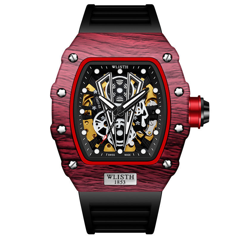 HKM-096467 Men's Automatic Mechanical Watch with Luminous Display and 30M Water Resistance – Black and Red Options