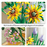 HKM-096531 Floral Building Block Toys - Sunflower 3D Flower DIY Assembly Set for Ages 8 and Up