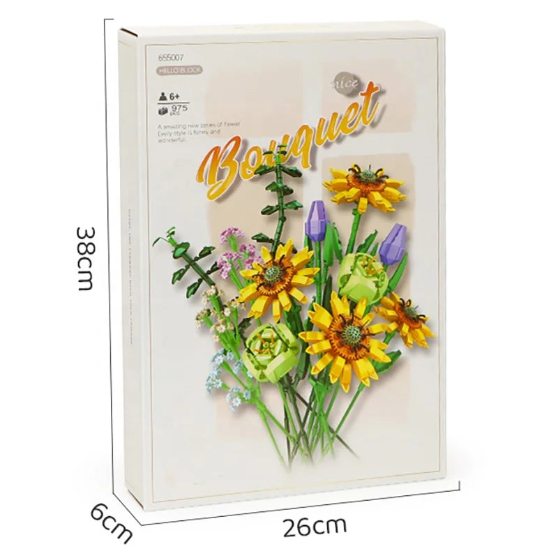 HKM-096531 Floral Building Block Toys - Sunflower 3D Flower DIY Assembly Set for Ages 8 and Up