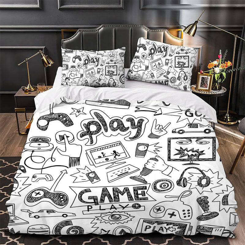 HKM-096787 3D Game Controller Digital Printing Bedding Set - Polyester Duvet Cover with Pillowcases