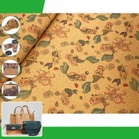 HKM-096787 Cute Mermaid Pattern Cork Fabric with Floral Background for Accessories and Apparel