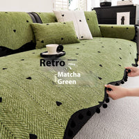 HKM-096851 Chenille Solid Color Sofa Cushion - Stylish Dust Cover in Matcha Green, Khaki, and Creamy White