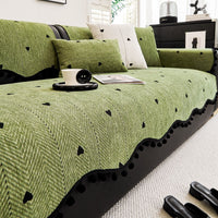 HKM-096851 Chenille Solid Color Sofa Cushion - Stylish Dust Cover in Matcha Green, Khaki, and Creamy White