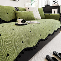 HKM-096851 Chenille Solid Color Sofa Cushion - Stylish Dust Cover in Matcha Green, Khaki, and Creamy White