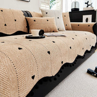 HKM-096851 Chenille Solid Color Sofa Cushion - Stylish Dust Cover in Matcha Green, Khaki, and Creamy White
