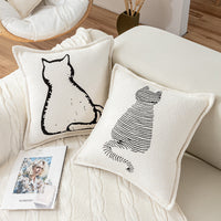 HKM-096915 Modern Geometric Cartoon Print Pillow - Lightning Cat & Fat Cat Design, 45x45cm