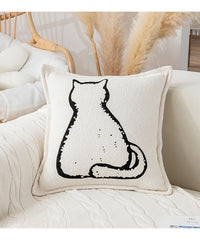 HKM-096915 Modern Geometric Cartoon Print Pillow - Lightning Cat & Fat Cat Design, 45x45cm