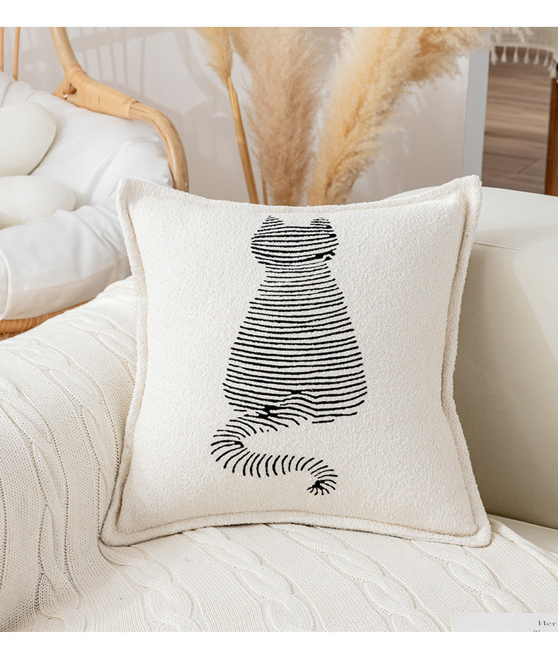 HKM-096915 Modern Geometric Cartoon Print Pillow - Lightning Cat & Fat Cat Design, 45x45cm