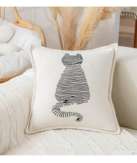 HKM-096915 Modern Geometric Cartoon Print Pillow - Lightning Cat & Fat Cat Design, 45x45cm