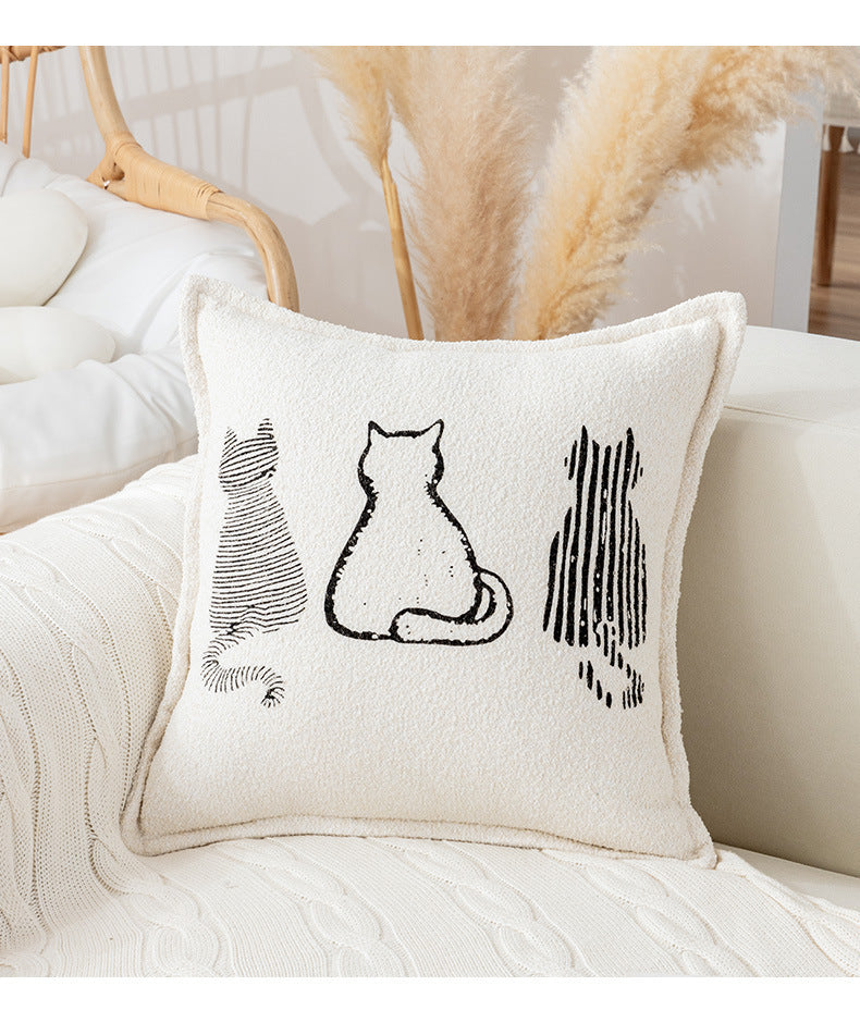 HKM-096915 Modern Geometric Cartoon Print Pillow - Lightning Cat & Fat Cat Design, 45x45cm