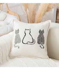 HKM-096915 Modern Geometric Cartoon Print Pillow - Lightning Cat & Fat Cat Design, 45x45cm