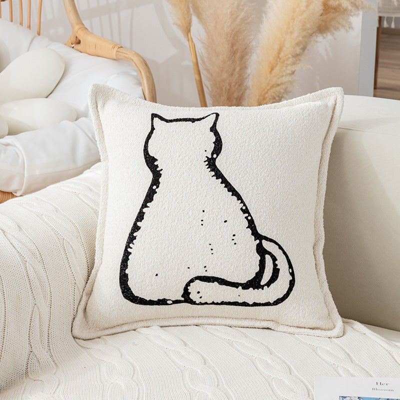 HKM-096915 Modern Geometric Cartoon Print Pillow - Lightning Cat & Fat Cat Design, 45x45cm