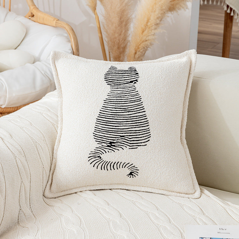 HKM-096915 Modern Geometric Cartoon Print Pillow - Lightning Cat & Fat Cat Design, 45x45cm