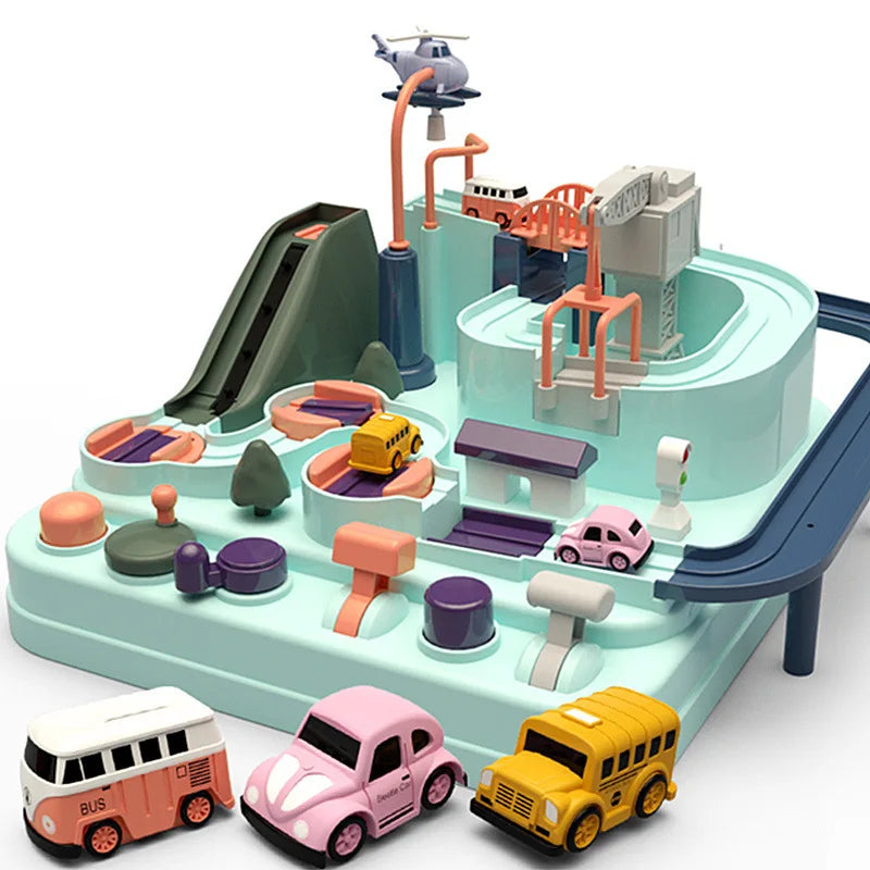 HKM-097107 Big Adventure Fun Track Car Toy Set for Kids - Educational Slot Rail Vehicle Parking Lot