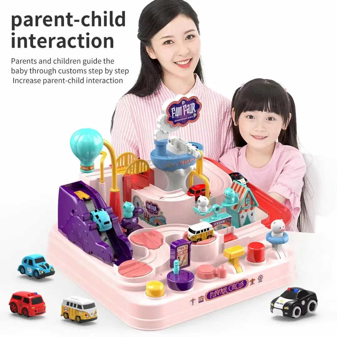 HKM-097107 Big Adventure Fun Track Car Toy Set for Kids - Educational Slot Rail Vehicle Parking Lot