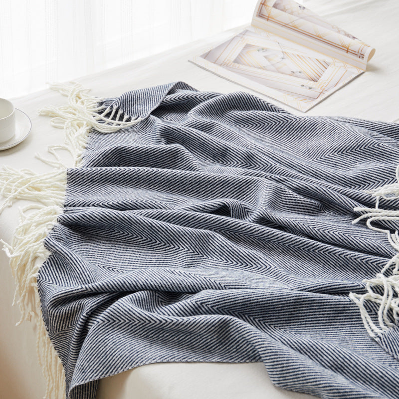 HKM-097107 Geometric Woven Jacquard Fringe Blanket - Wool and Cashmere Blend, Multiple Colors Available, 130x170cm