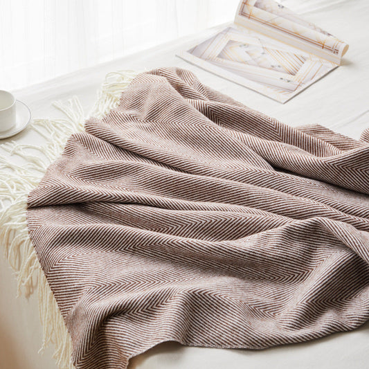 HKM-097107 Geometric Woven Jacquard Fringe Blanket - Wool and Cashmere Blend, Multiple Colors Available, 130x170cm