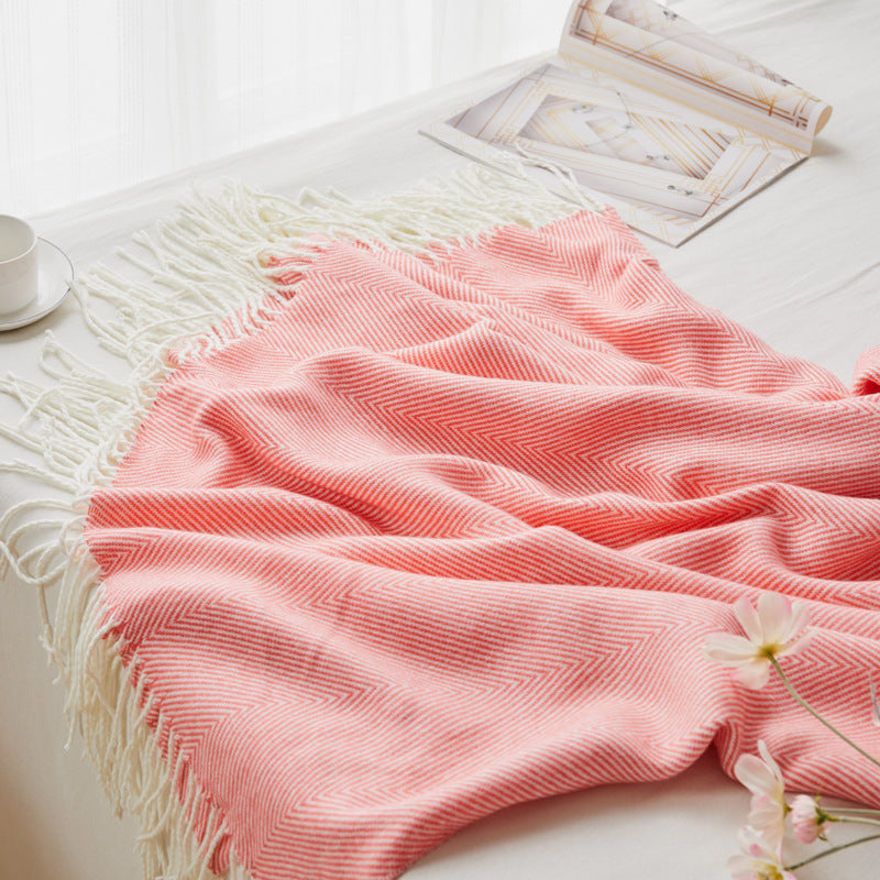 HKM-097107 Geometric Woven Jacquard Fringe Blanket - Wool and Cashmere Blend, Multiple Colors Available, 130x170cm