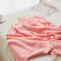 HKM-097107 Geometric Woven Jacquard Fringe Blanket - Wool and Cashmere Blend, Multiple Colors Available, 130x170cm