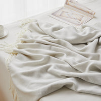 HKM-097107 Geometric Woven Jacquard Fringe Blanket - Wool and Cashmere Blend, Multiple Colors Available, 130x170cm