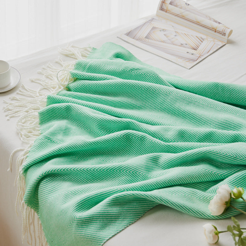 HKM-097107 Geometric Woven Jacquard Fringe Blanket - Wool and Cashmere Blend, Multiple Colors Available, 130x170cm