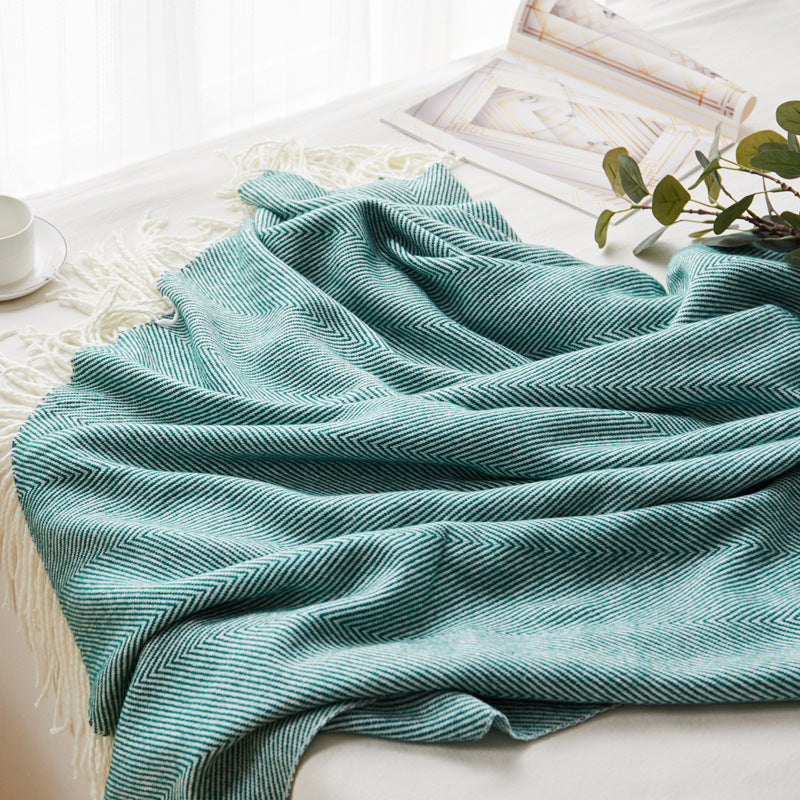 HKM-097107 Geometric Woven Jacquard Fringe Blanket - Wool and Cashmere Blend, Multiple Colors Available, 130x170cm
