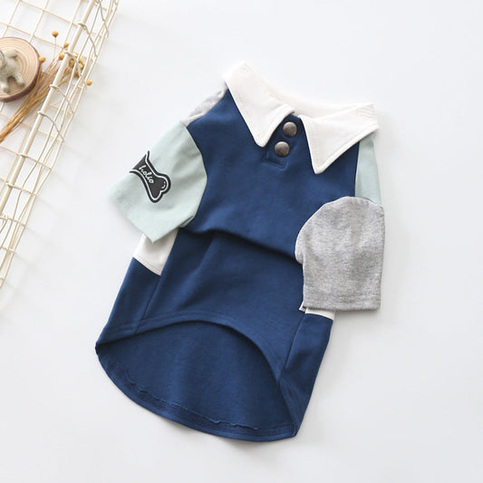HKM-097555 Casual Two-Legged Dog Polo Shirt in Blue and Red - Soft Cotton Fabric, Various Sizes Available