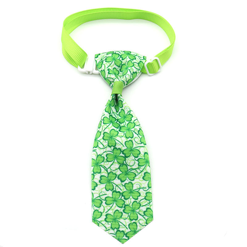 HKM-097619 St. Patrick's Day Adjustable Four-leaf Clover Bow Pet Tie for Celebrations
