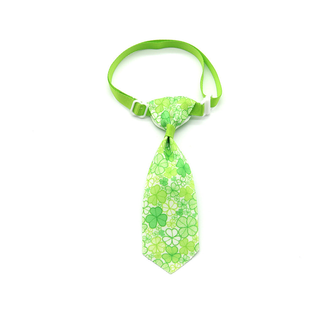 HKM-097619 St. Patrick's Day Adjustable Four-leaf Clover Bow Pet Tie for Celebrations