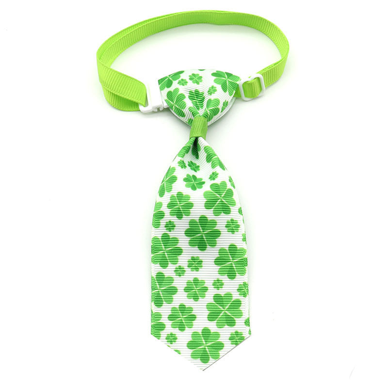 HKM-097619 St. Patrick's Day Adjustable Four-leaf Clover Bow Pet Tie for Celebrations